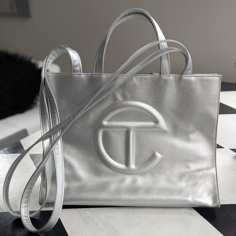 Authentic Telfar medium shopper in Silver